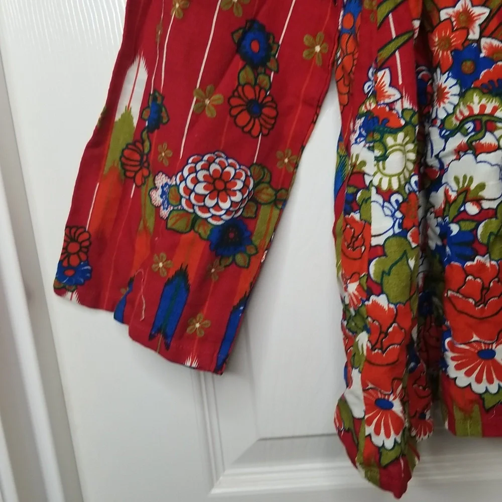 Khaadi Womens Red Blue Green Pleated Flowy Long Sleeve Top Size 14 - Picture 5 of 12